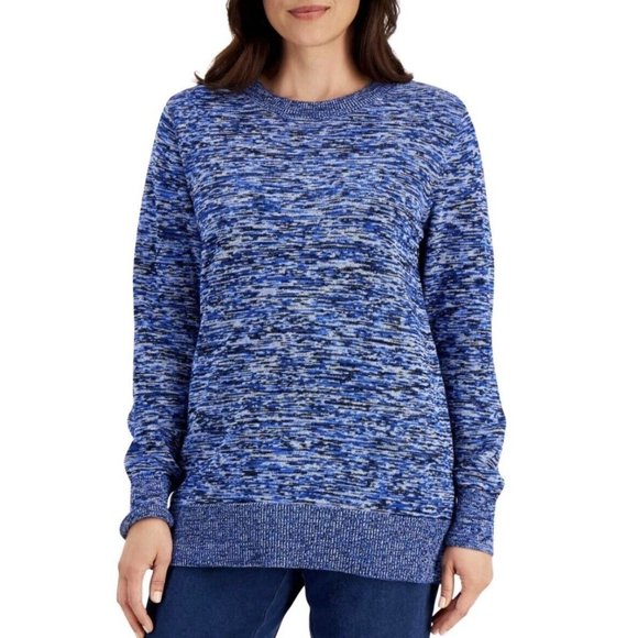 Karen Scott Crewneck Pullover Sweater Women XXL Blue Space Dyed Relaxed Winter - Picture 1 of 10